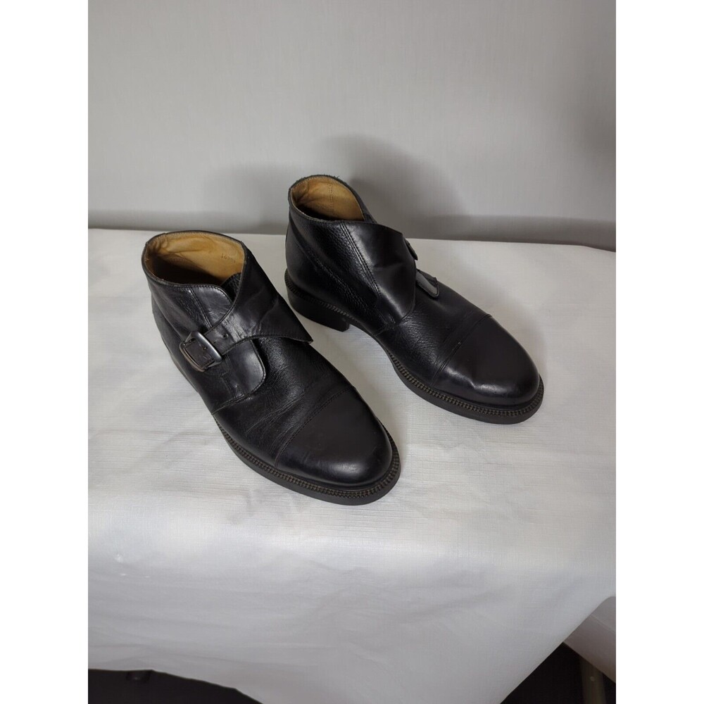 Carlo Morandi Sz 10 Black Monk Strap Boots Cap Toe Office Career Old Money
